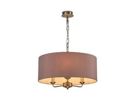 DK0052  Banyan 50cm 3 Light Pendant Antique Brass, Taupe/Halo Gold